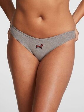 Victoria's Secret Heather Gray Plaid Dachshund Holiday Panties. Size Medium